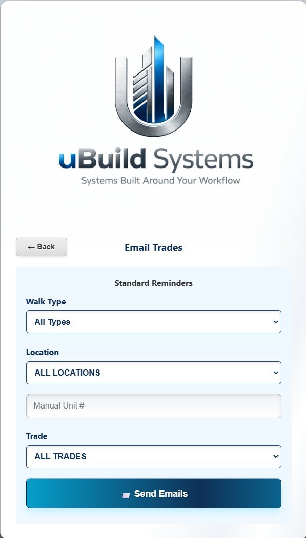 Email Trades screen
